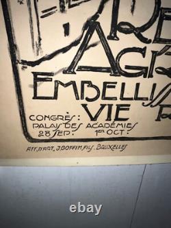 Rare affiche ancienne coq 1919 renouveau agricole Belgique par Cretem