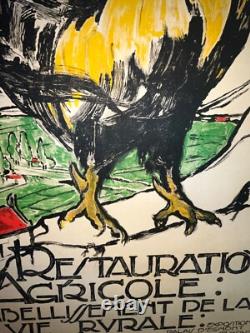 Rare affiche ancienne coq 1919 renouveau agricole Belgique par Cretem