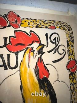 Rare affiche ancienne coq 1919 renouveau agricole Belgique par Cretem