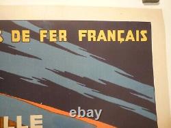 Rare affiche ancienne originale SNCF chemin de fer 1946 entoilée