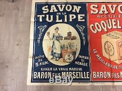 Rare affiche ancienne savon la tulipe et savon coquelicot 1.21m/0.90m