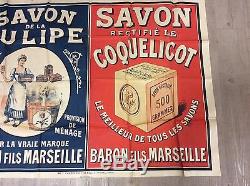 Rare affiche ancienne savon la tulipe et savon coquelicot 1.21m/0.90m