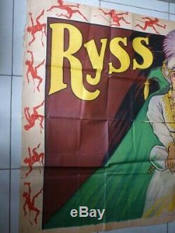 Rare ancienne affiche cirque magie Ryss le barman de Satan signée Henri Florit