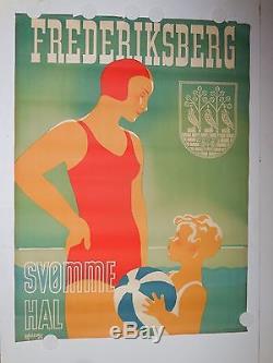 Rare et superbe affiche ancienne art deco Frederiksberg par Bogelung 1938