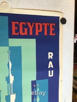 Rare et superbe affiche ancienne tourisme Égypte aviation RAU 1962