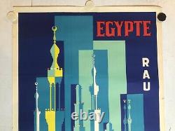 Rare et superbe affiche ancienne tourisme Égypte aviation RAU 1962