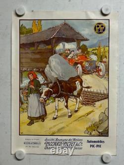 Rare petite affiche ancienne automobile Piccard Pictet Geneve Suisse debut 1900