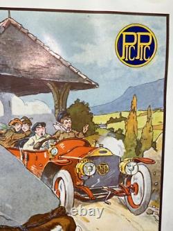 Rare petite affiche ancienne automobile Piccard Pictet Geneve Suisse debut 1900
