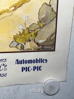 Rare petite affiche ancienne automobile Piccard Pictet Geneve Suisse debut 1900
