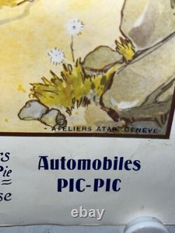 Rare petite affiche ancienne automobile Piccard Pictet Geneve Suisse debut 1900