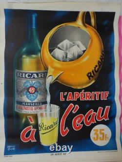 Ricard Ancienne Affiche Originale Papier L'aperitif A L'eau 35 Frs Couve 64 X 50
