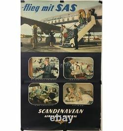 SAS Scandinavian Airlines Affiche originale aviation SAS vers 1960