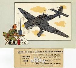 SERIE n°3 / 6 CHROMOS TINTIN L'AVIATION (1939-1945) Col. VOIR & SAVOIR / HERGE