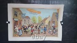 Scene Populaire Avec Dirigeable Vers 1925 Litho 56x35cm