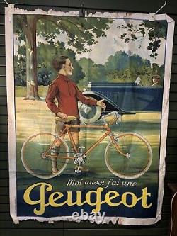 Superbe Affiche Ancienne PEUGEOT RARE Dans Son Jus D'origine 160 X 120