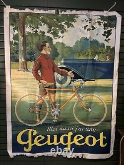 Superbe Affiche Ancienne PEUGEOT RARE Dans Son Jus D'origine 160 X 120