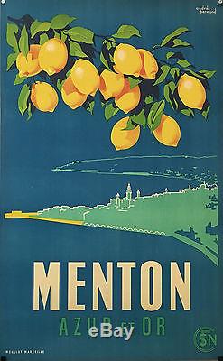 Superbe affiche litho originale MENTON Azur et Or vers 1940