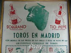 Toros En Madrid Tio Pepe Affiche Destinee Aux Bodegas Imp. Sur Soie 1952 Corridas