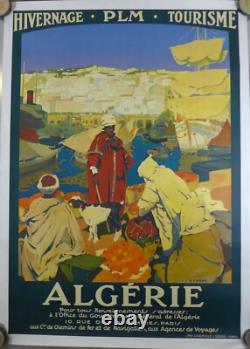 Tres Belle affiche litho originale Entoilee ALGERIE HIVERNAGE PLM par CAUVY