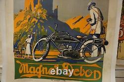 Tres Rare Affiche Art Deco Entoilee Motocyclette Magnat Debon 1936