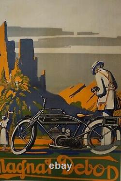 Tres Rare Affiche Art Deco Entoilee Motocyclette Magnat Debon 1936