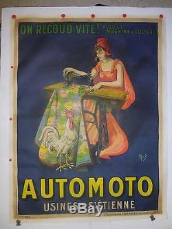 Tres rare affiche ancienne automoto par Mich machine a coudre
