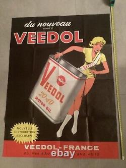 VEEDOL rarissime affiche pin up annees 1950 70 cm 58,5 cm no plaque émaillée