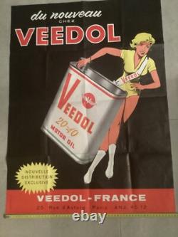 VEEDOL rarissime affiche pin up annees 1950 70 cm 58,5 cm no plaque émaillée