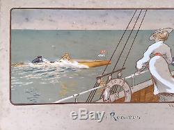 Yacht Club de France 1910 En Régates Gravure par Marcel Jacquier / Nautisme